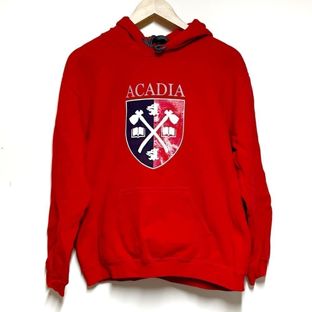 Vintage 90’s Acadia University Red Hoodie Sweatshirt Mens M Womens L